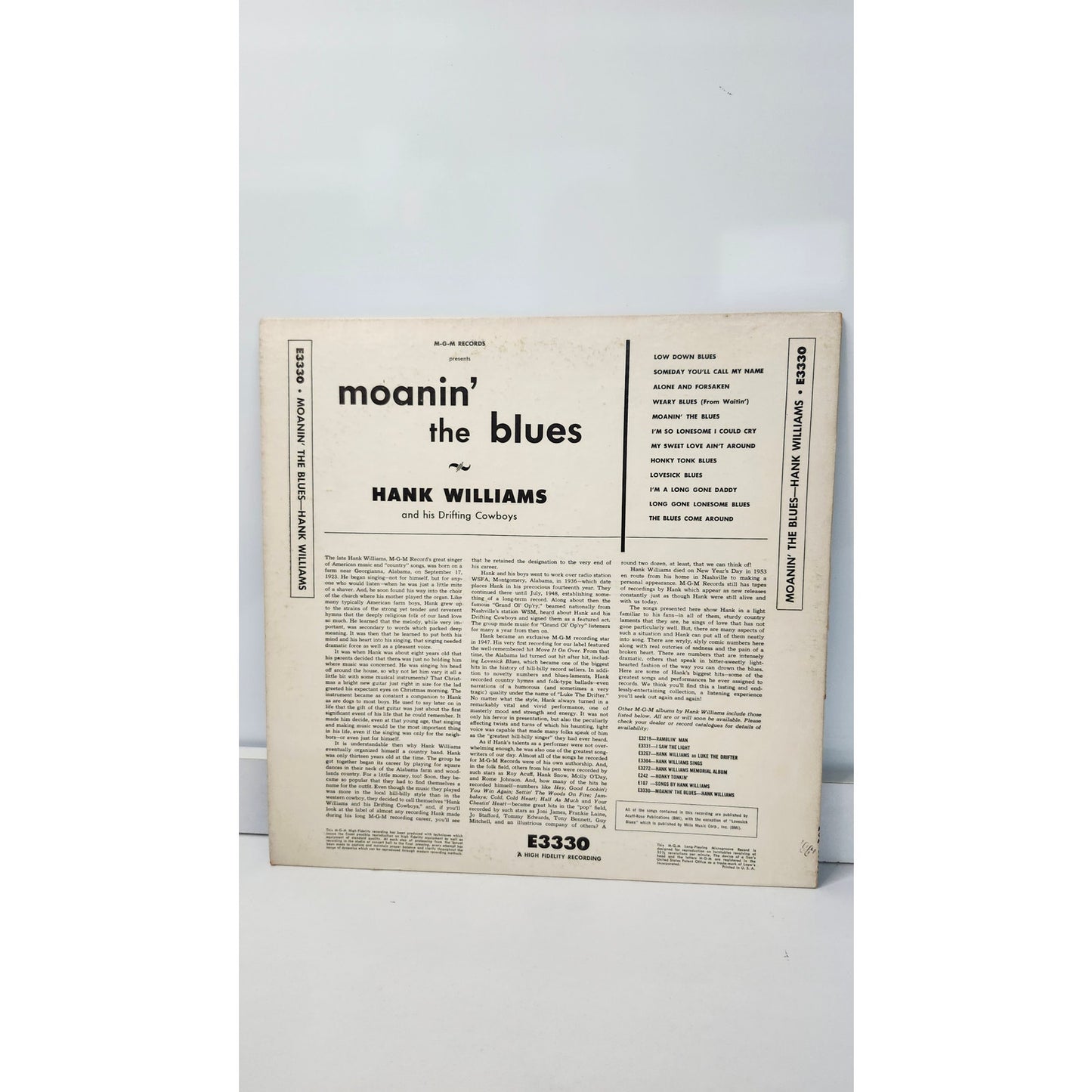 VTG 1956 Hank Williams With His Drifting Cowboys Moanin' The Blues LP MGM E3330