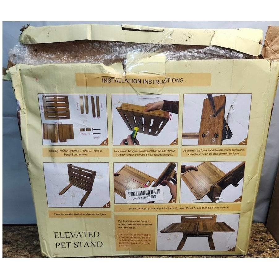 NEW FOREYY Elevated Pet Stand Bamboo Adjustable Raised Feeder Station Large