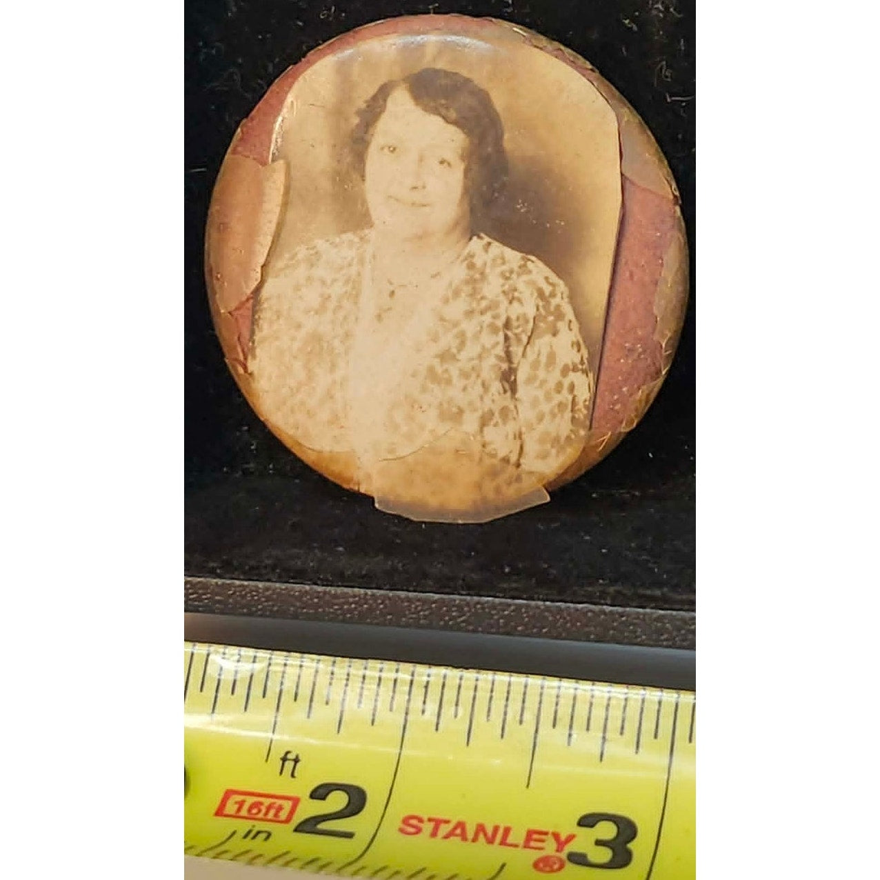 Vintage 20s Antique Celluloid Photo Pocket Mirror Womens Portrait Round Brown