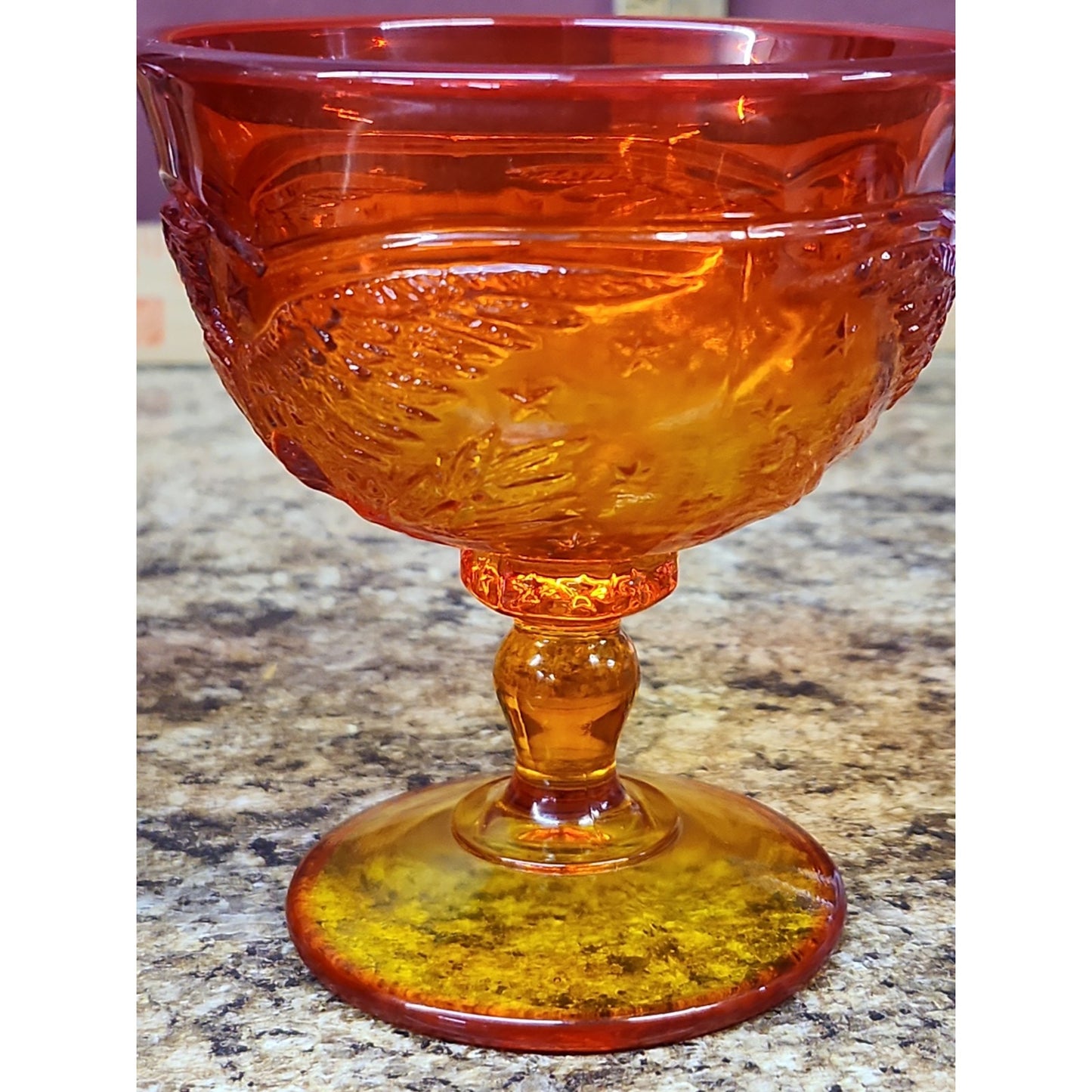 Amberina Eagle 4" Dessert Cup Goblet UV Reactive VTG LE SMITH Cadmium Glass