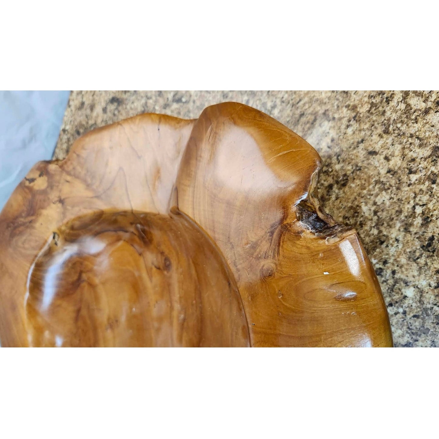 Vintage Hand Carved Teak Wood Live Edge Bowl Large Rustic Centerpiece Heavy