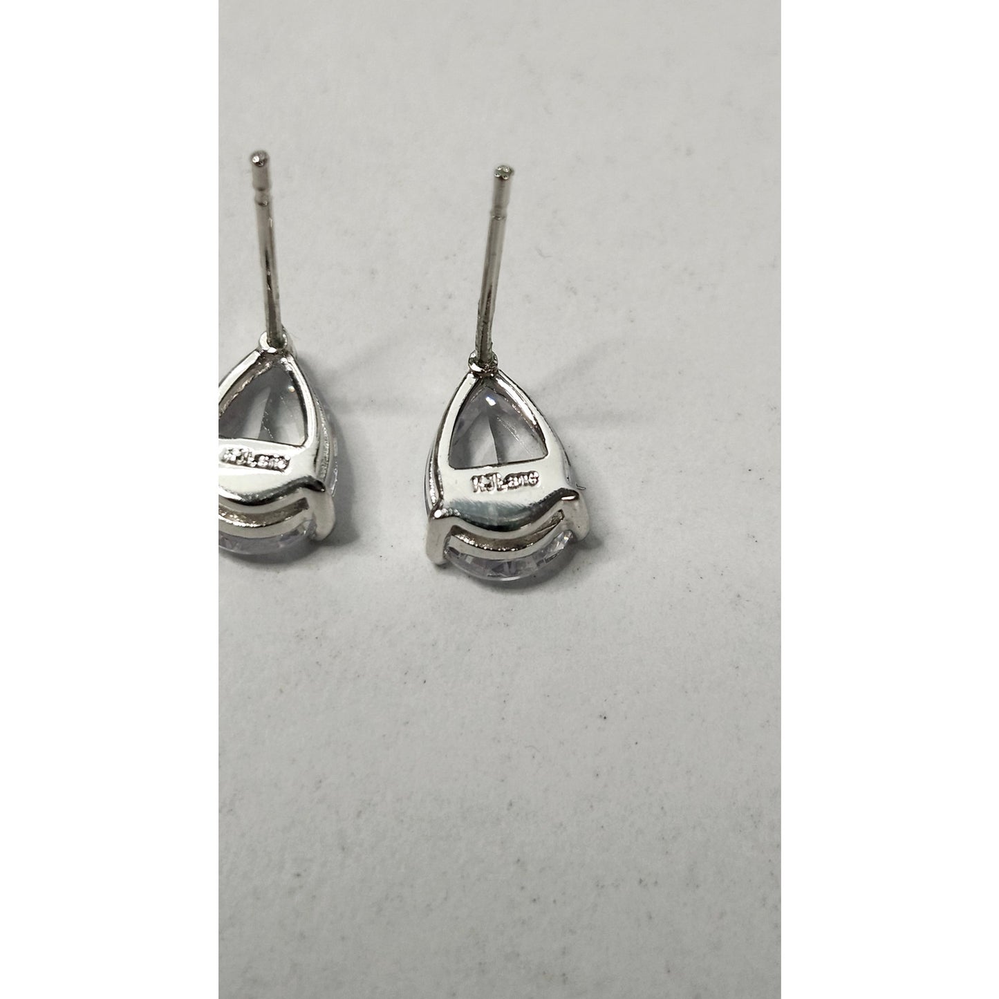 KJL Kenneth Jay Lane Pear Cut Faux Diamond CZ Stud Earrings Silver Tone Costume