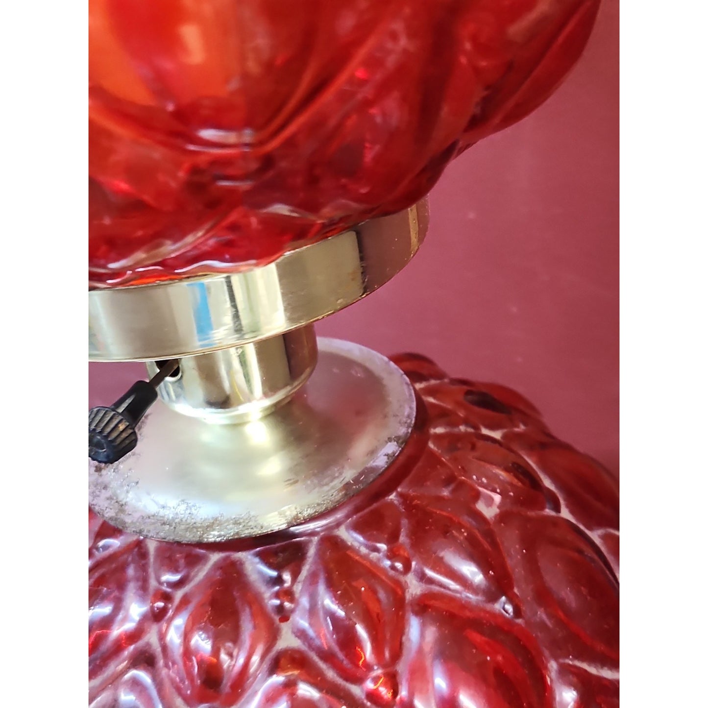 Vintage 1970 EF EF Industries Ruby Red Hurricane Parlor Lamp No 338 22" Tall
