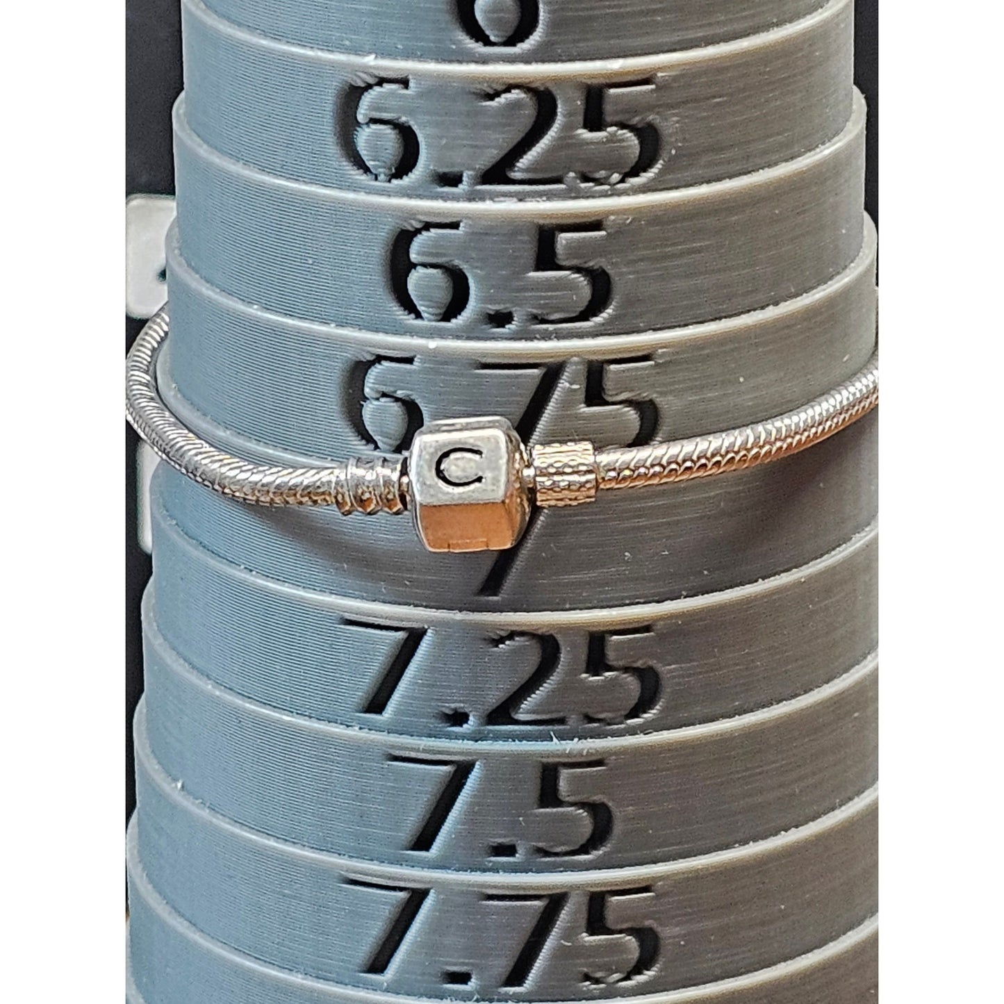 Sterling Silver Charm Bracelet “C Initial Bead 925 Snake Chain Pandora Style 6.7