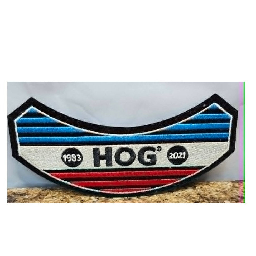 Harley Davidson HOG Rocker Patch Embroidered Blue Red 1983 2021 Biker Motorcycle