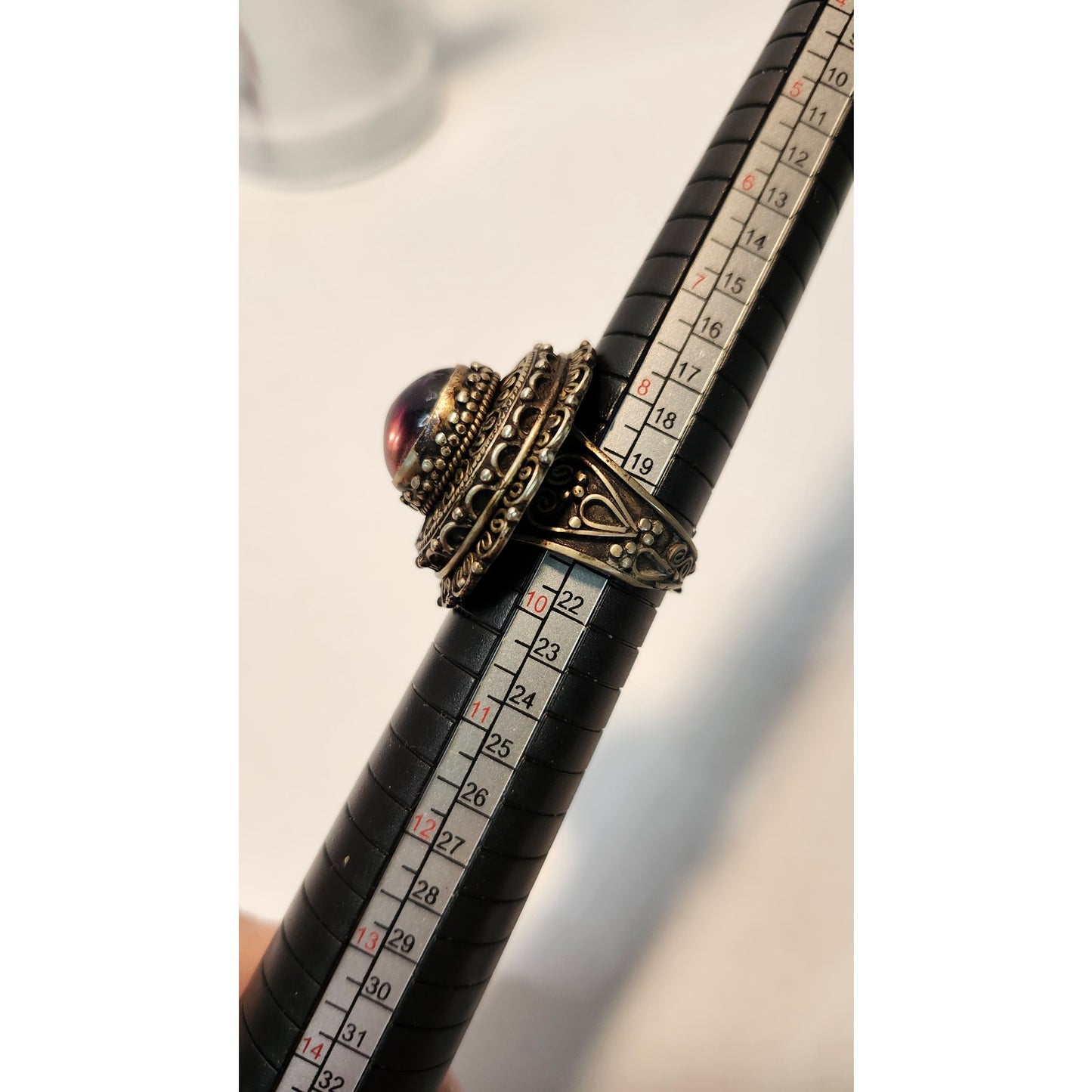 Antique Filigree Cocktail Ring Purple Oval Stone Statement Gold Tone Size 9