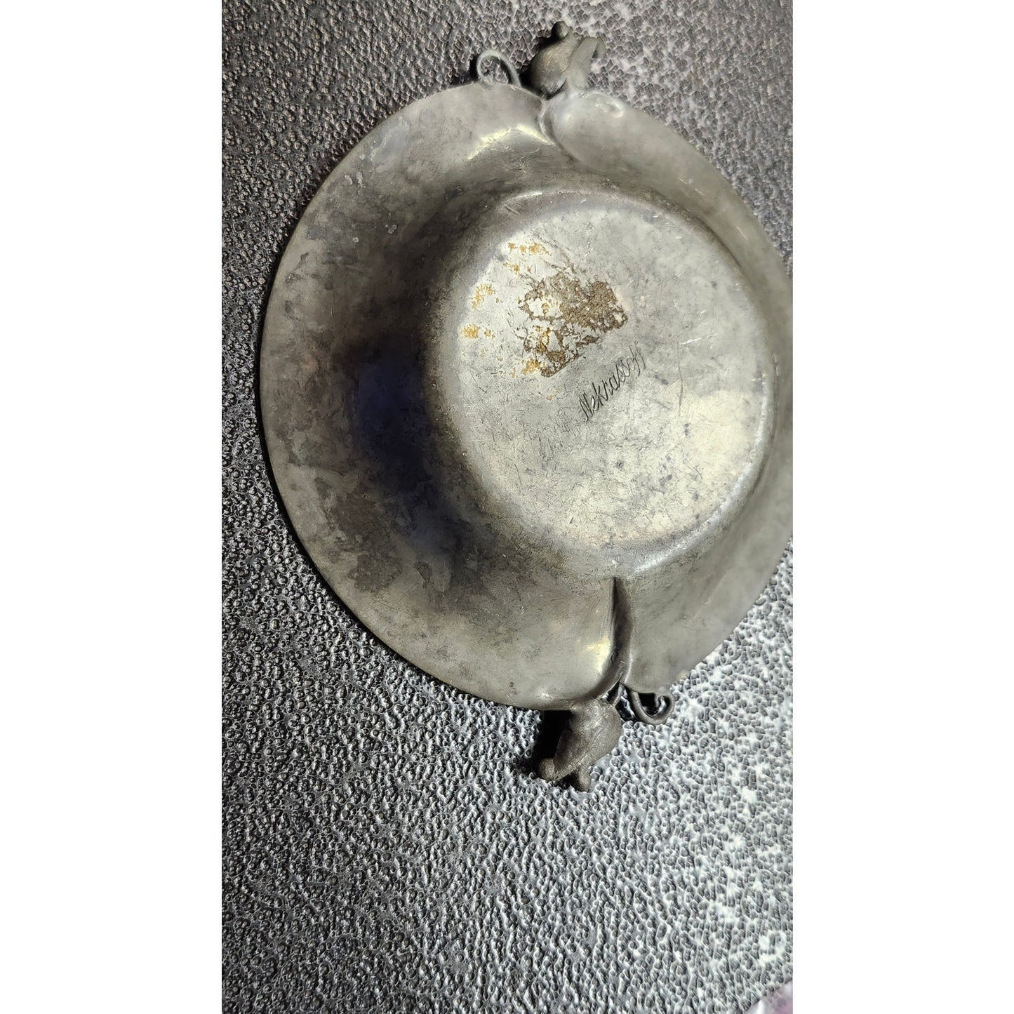 VTG Nekrassoff Serge Pewter Hand Hammered Small Dish Bowl Tulip Handle Signed