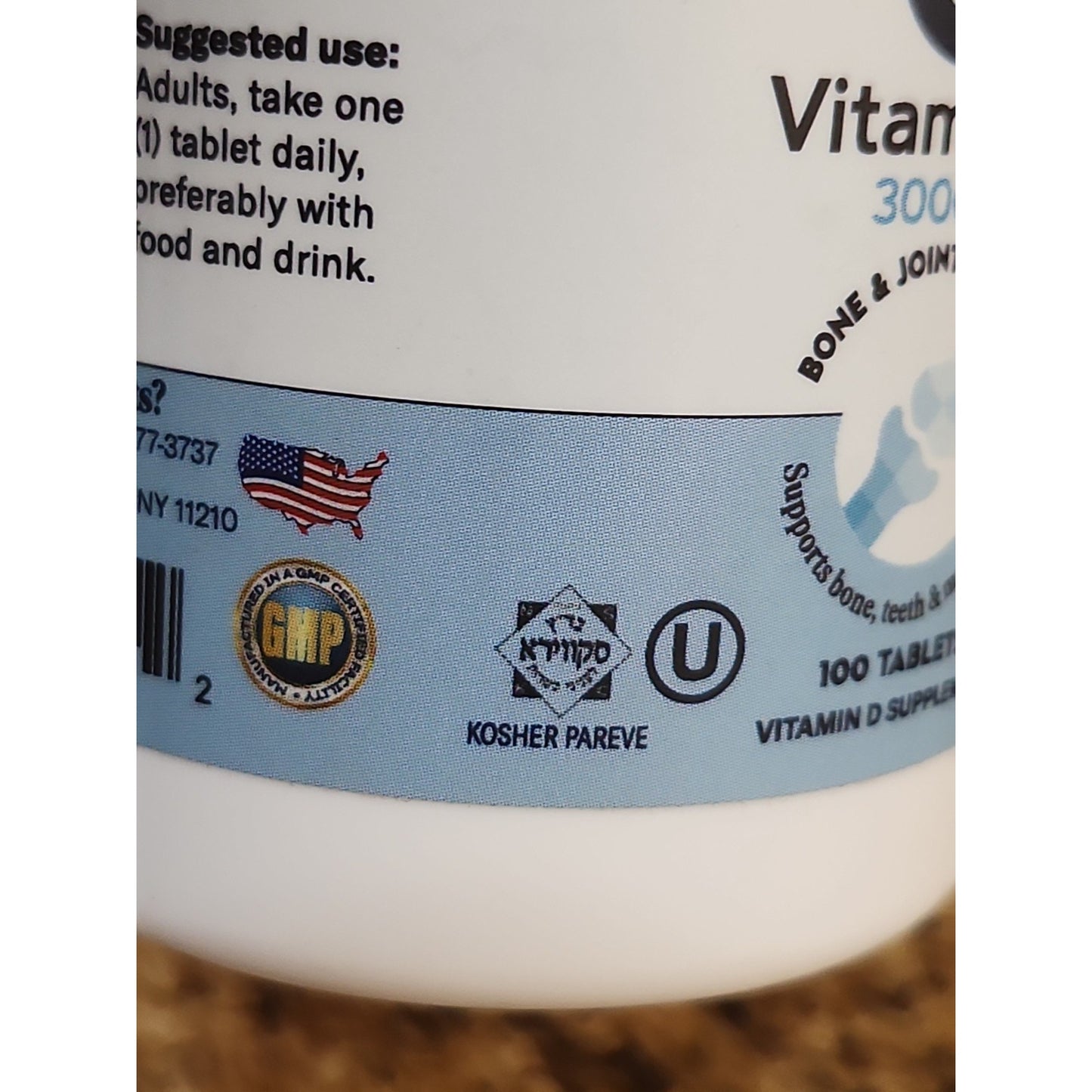 FREEDA Vitamin D3-3000 IU - Pure High Potency Kosher Supplement 100 Tablets