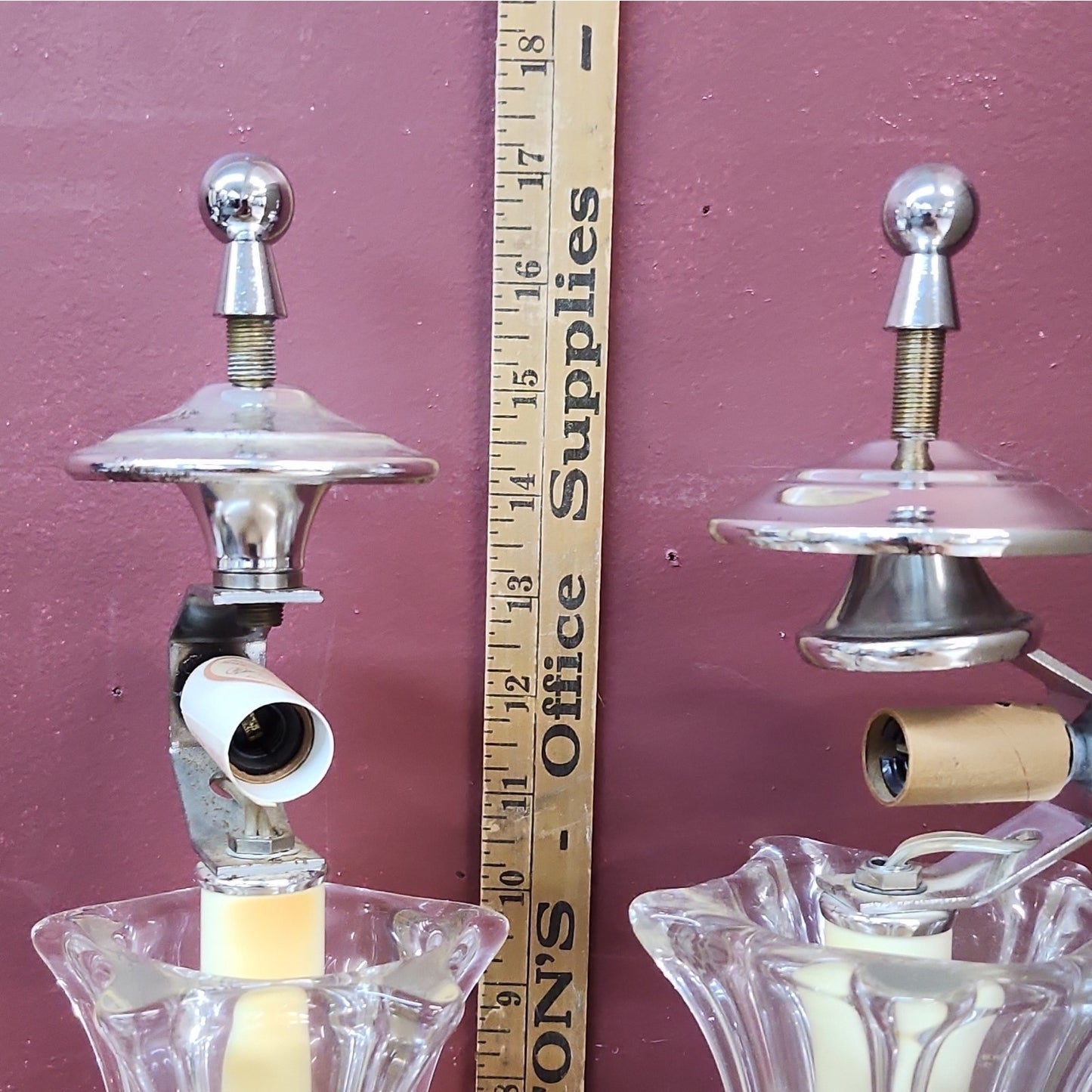 Crystal Clear Lead Crystal Table Lamps with Chrome Finials, Poland, PAIR