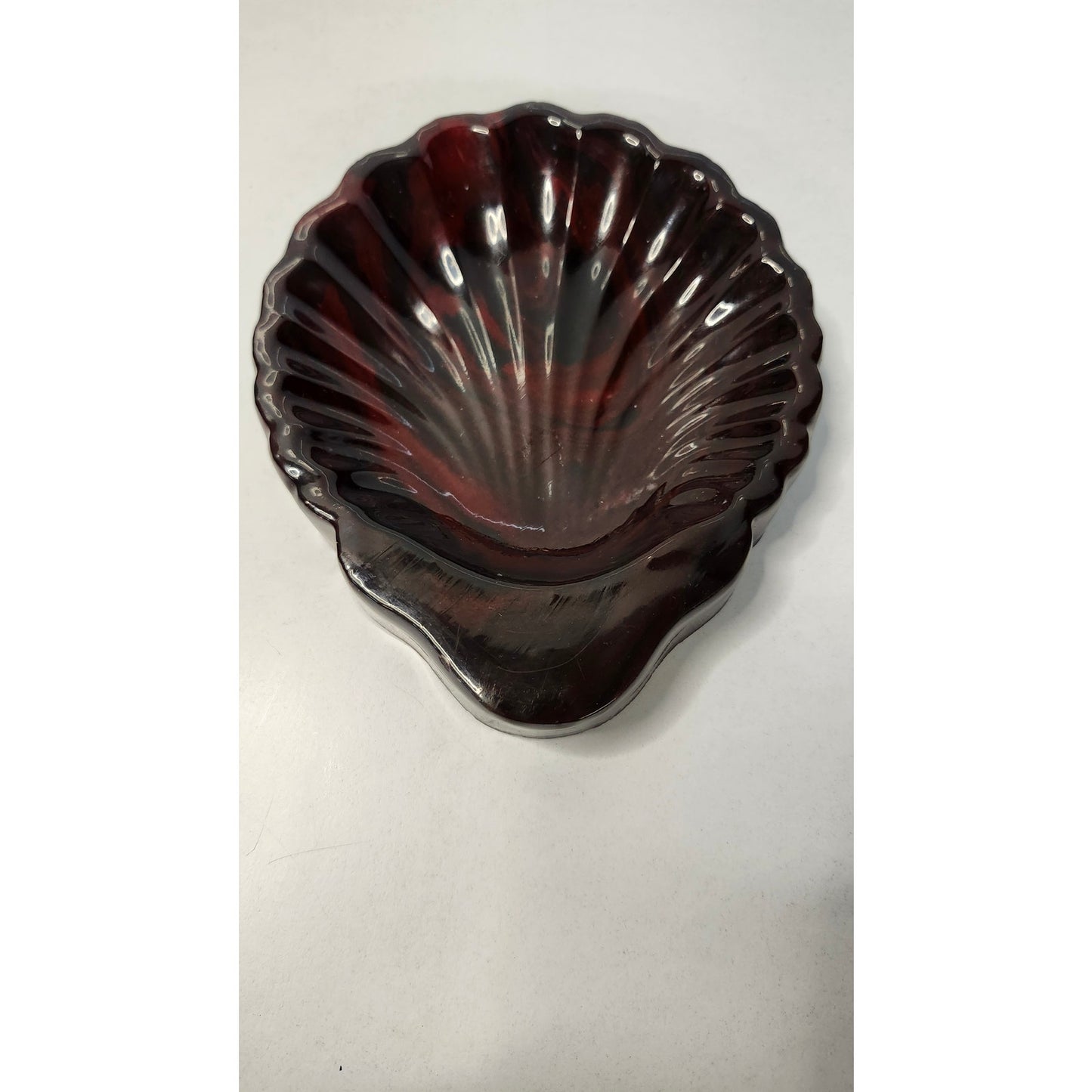 Vintage Clamshell Bowl Ceramic Trinket Dish Vide-Poche Red Black Jewelry Holder