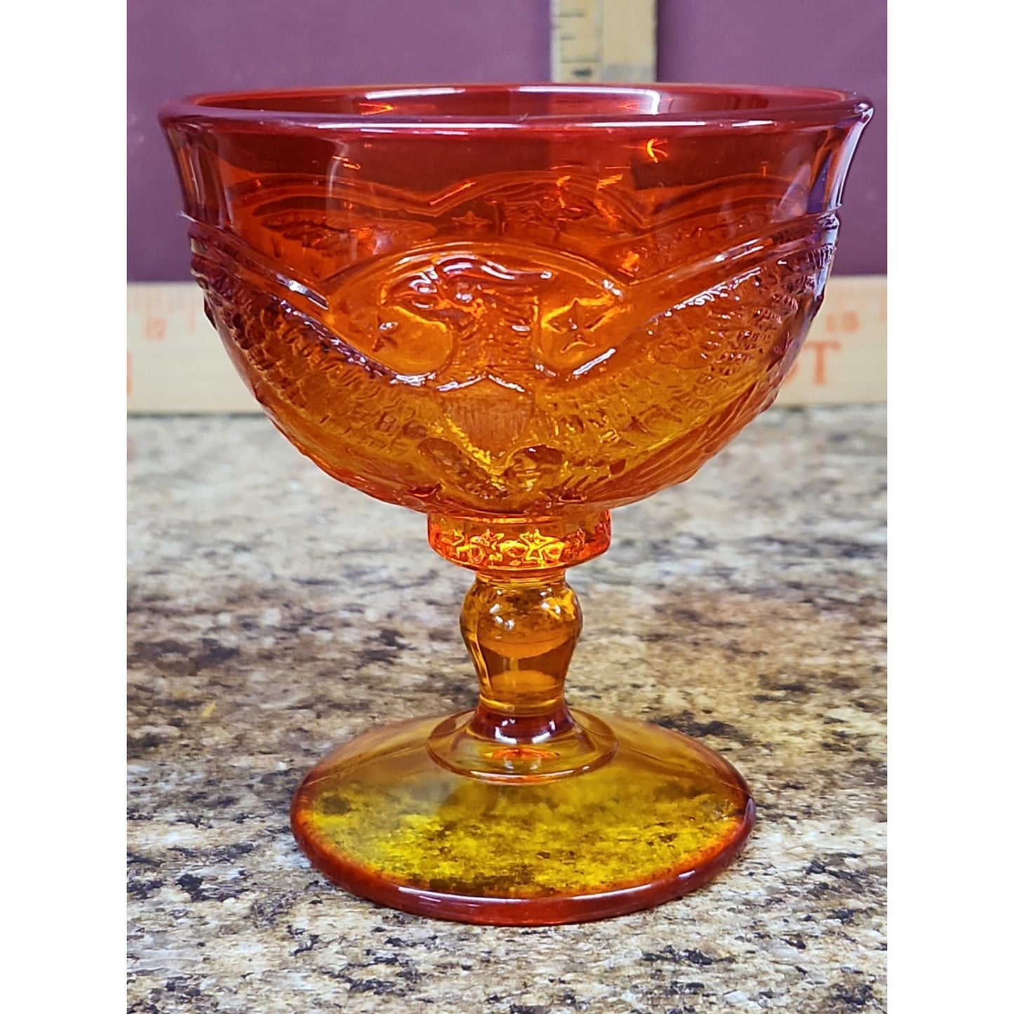Amberina Eagle 4" Dessert Cup Goblet UV Reactive VTG LE SMITH Cadmium Glass