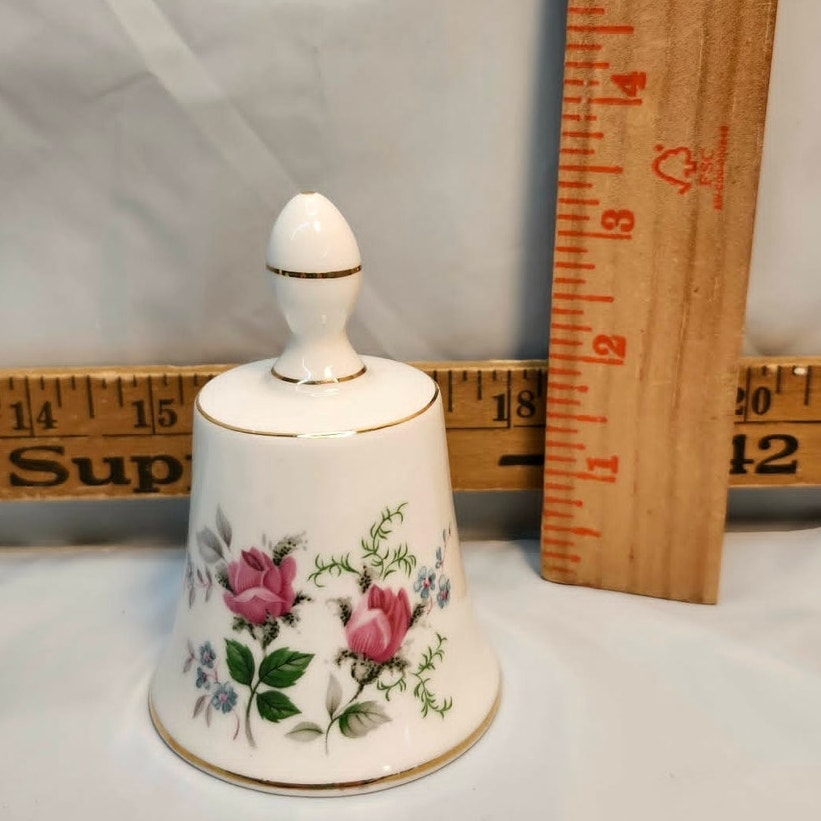 Vintage Lane End Fine Bone China Bell Floral Pink Rose Gold Trim Made In England
