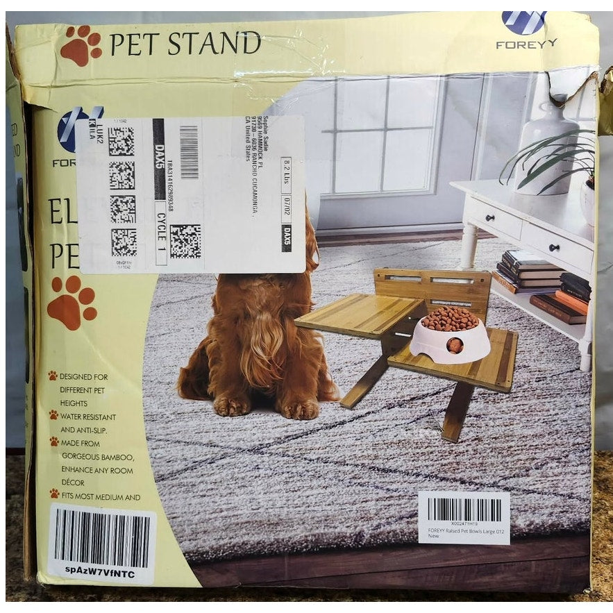NEW FOREYY Elevated Pet Stand Bamboo Adjustable Raised Feeder Station Large
