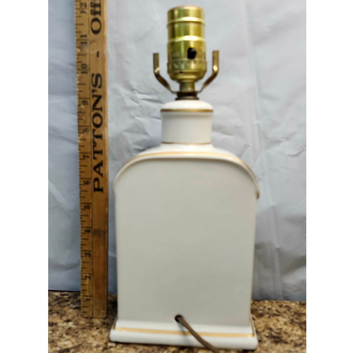 Vintage Porcelain Table Lamp Floral Tea Caddy White Gold Trim Accent Nightstand