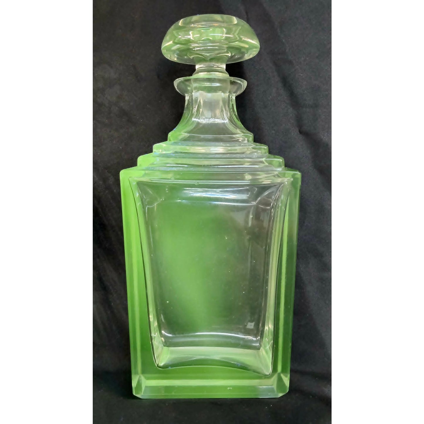 Art Deco / MCM Squared Crystal Whiskey Scotch Decanter w/ Stopper 10" UV Glow!