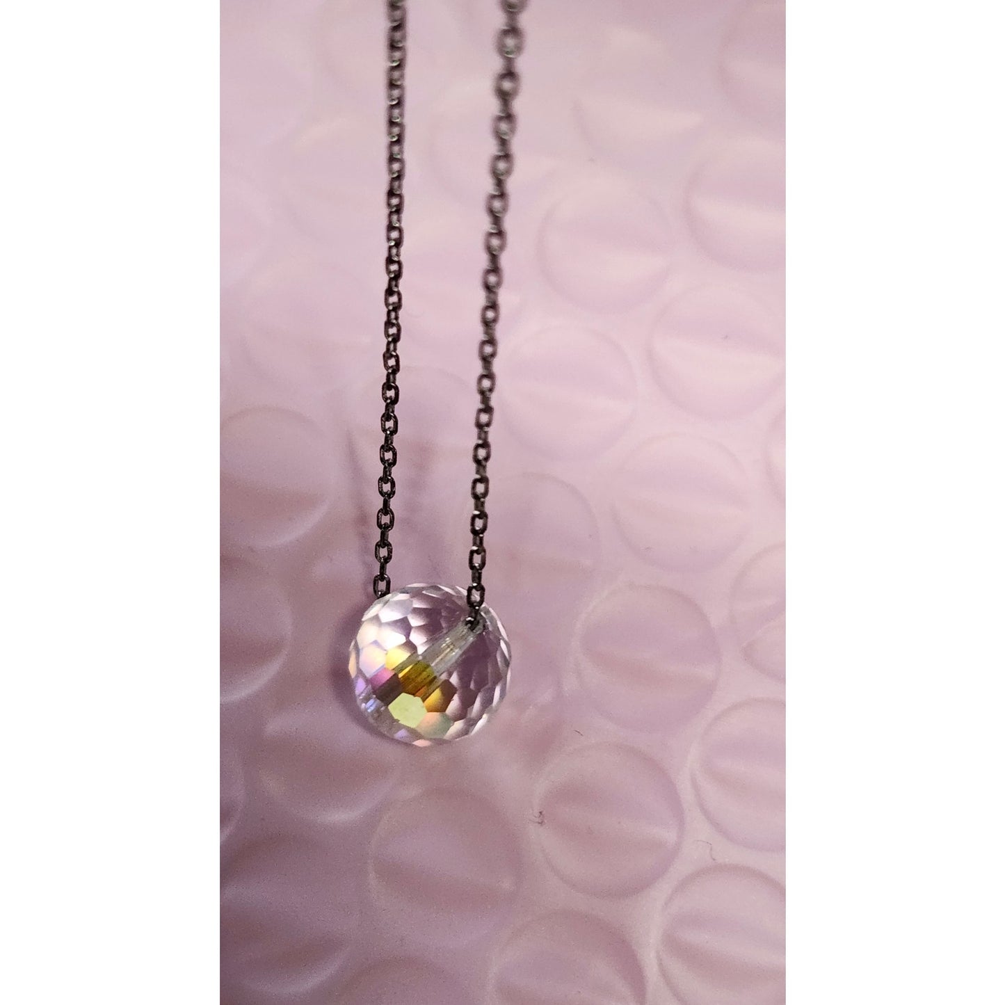 925 Sterling Silver Cable Chain Faceted Crystal Ball Pendant Necklace 18"