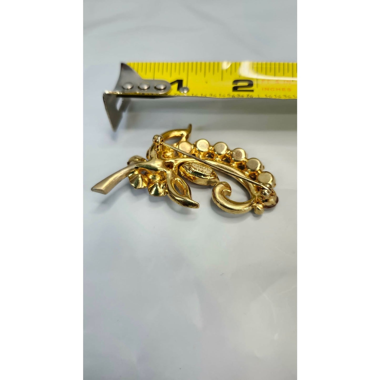 Vintage 90s Eisenberg Ice Brooch Pin Womens 2 Inch Gold Pink Rhinestone Flower