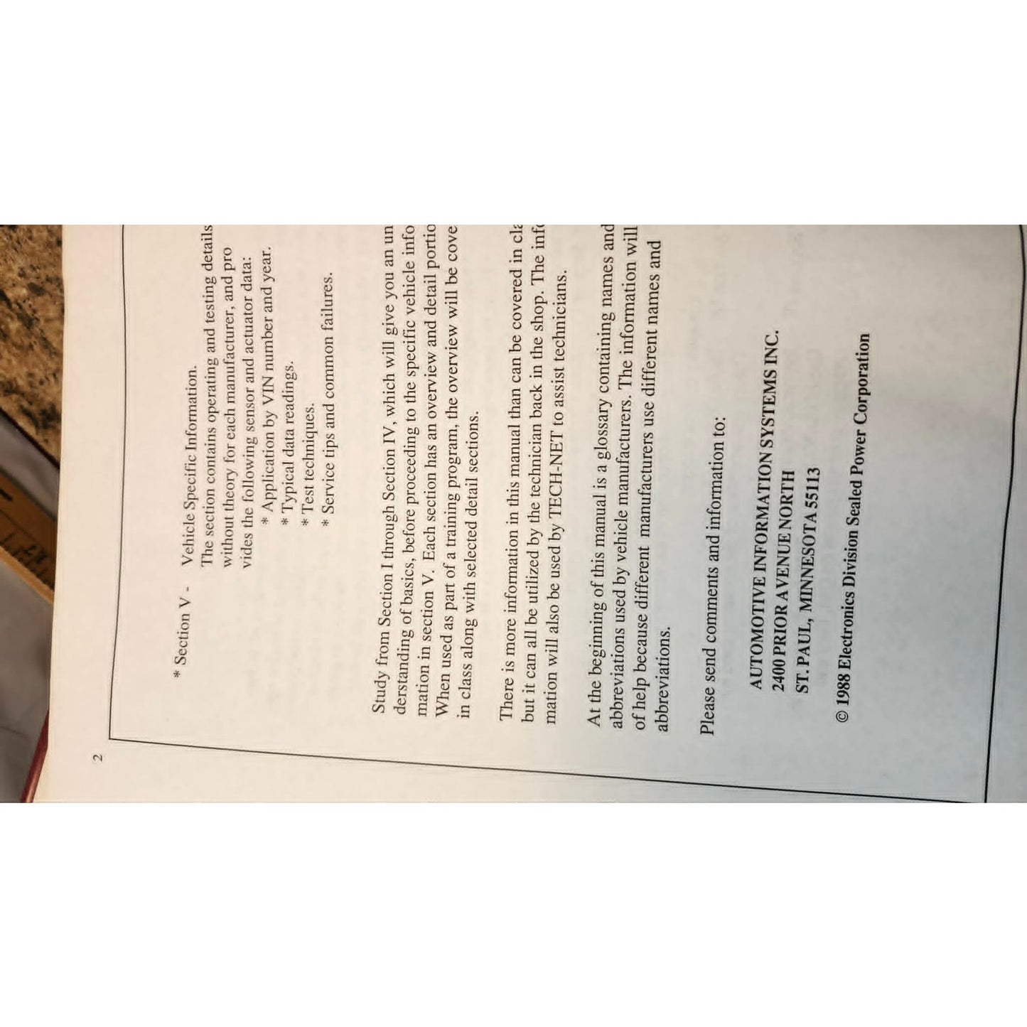 Target Training Systems Quick Check Guide TPS Minimum Idle Specifications 1988