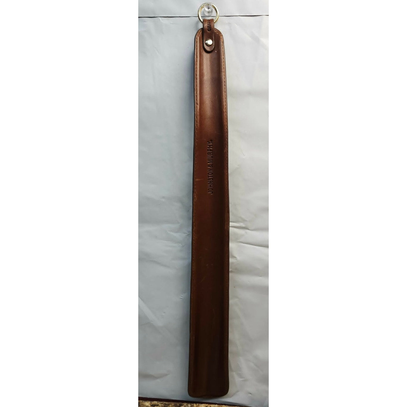 VTG Johnston & Murphy Leather Shoe Horn 17 Inch Basketweave Brown Long Handle