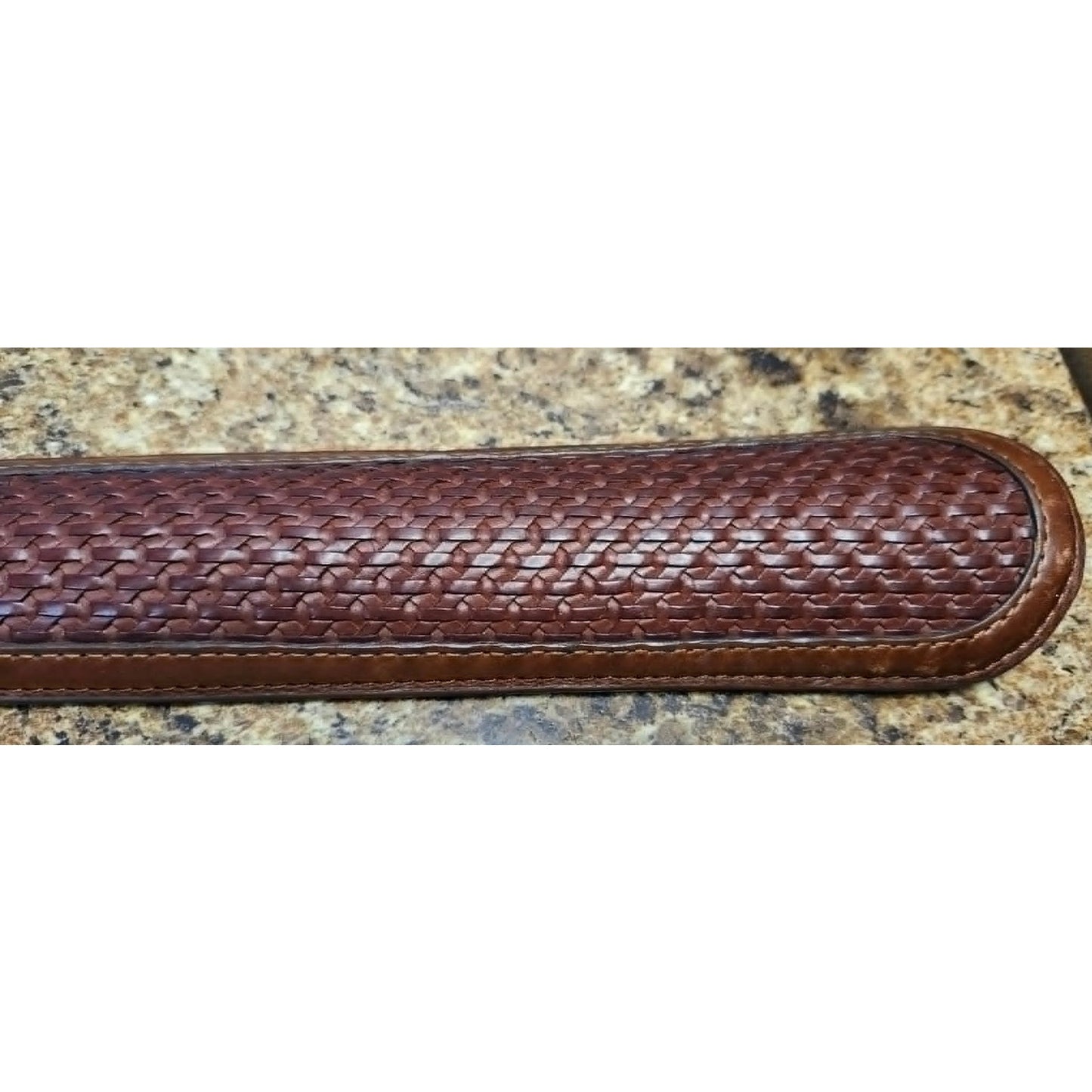 VTG Johnston & Murphy Leather Shoe Horn 17 Inch Basketweave Brown Long Handle