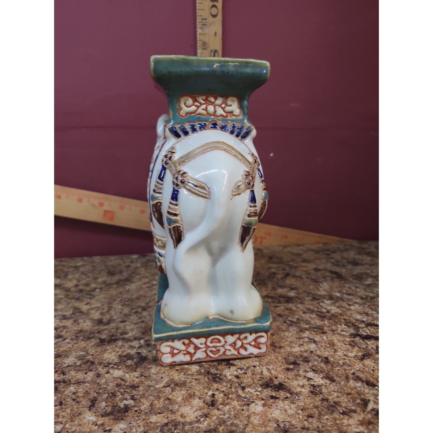 Vintage Chinoiserie glazed ceramic elephant plant stand