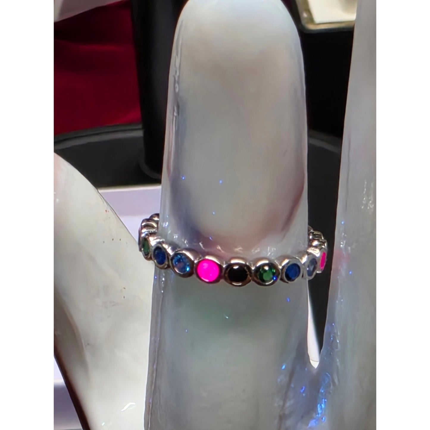 Sterling Silver Rainbow Rhinestone Eternity Band Ring Size 5.25 Stackable