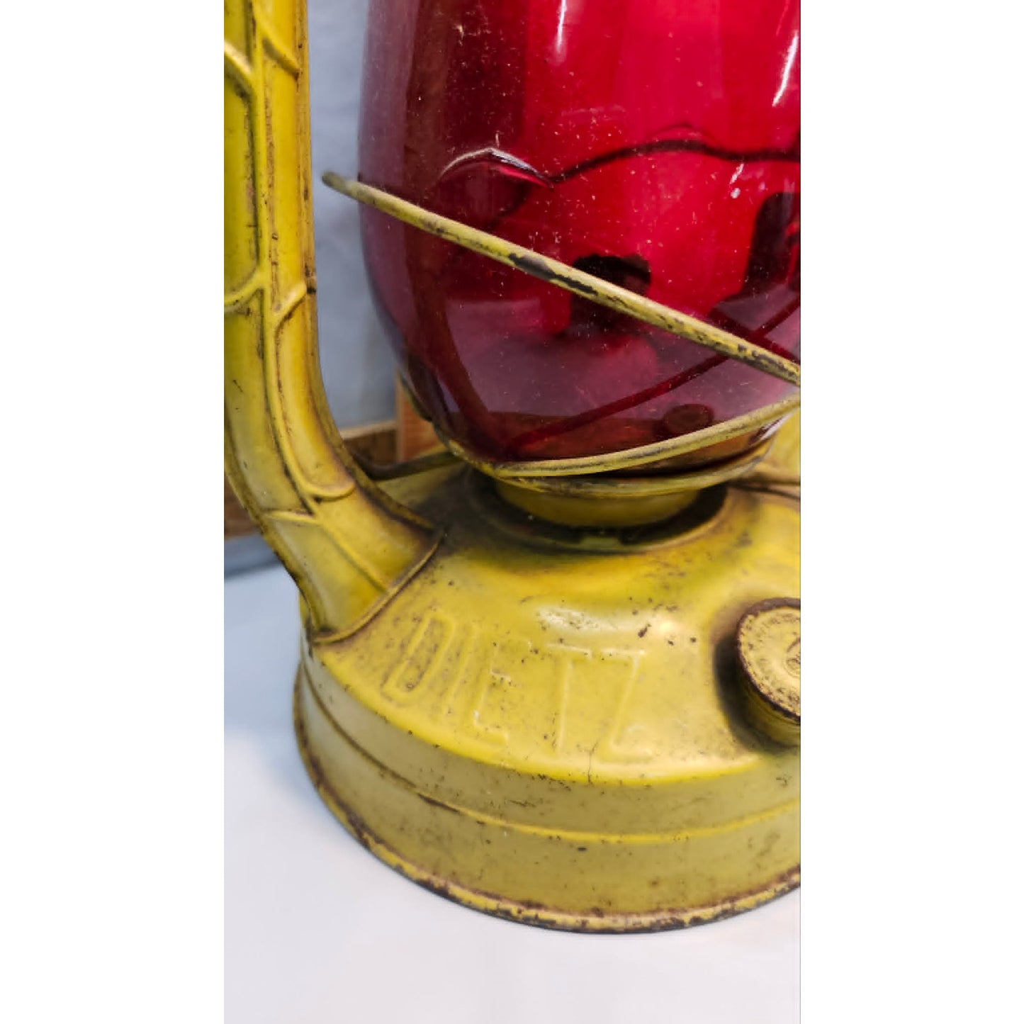 Vintage Dietz Vesta Railroad Lantern Yellow Red Glass Globe Oil Kerosene Lamp