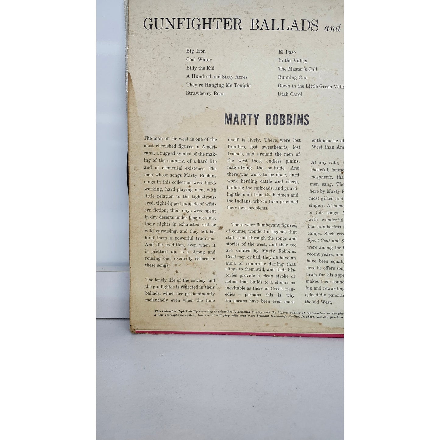 Vintage Marty Robbins Gunfighter Ballads & Trail Songs LP Vinyl Columbia CL 1349
