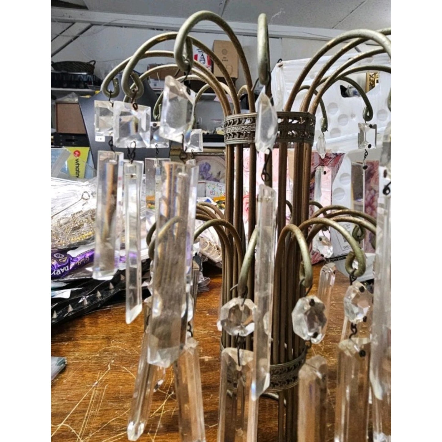Hollywood Regency Waterfall Crystal Prism Chandelier Ceiling Light Fixture PAIR