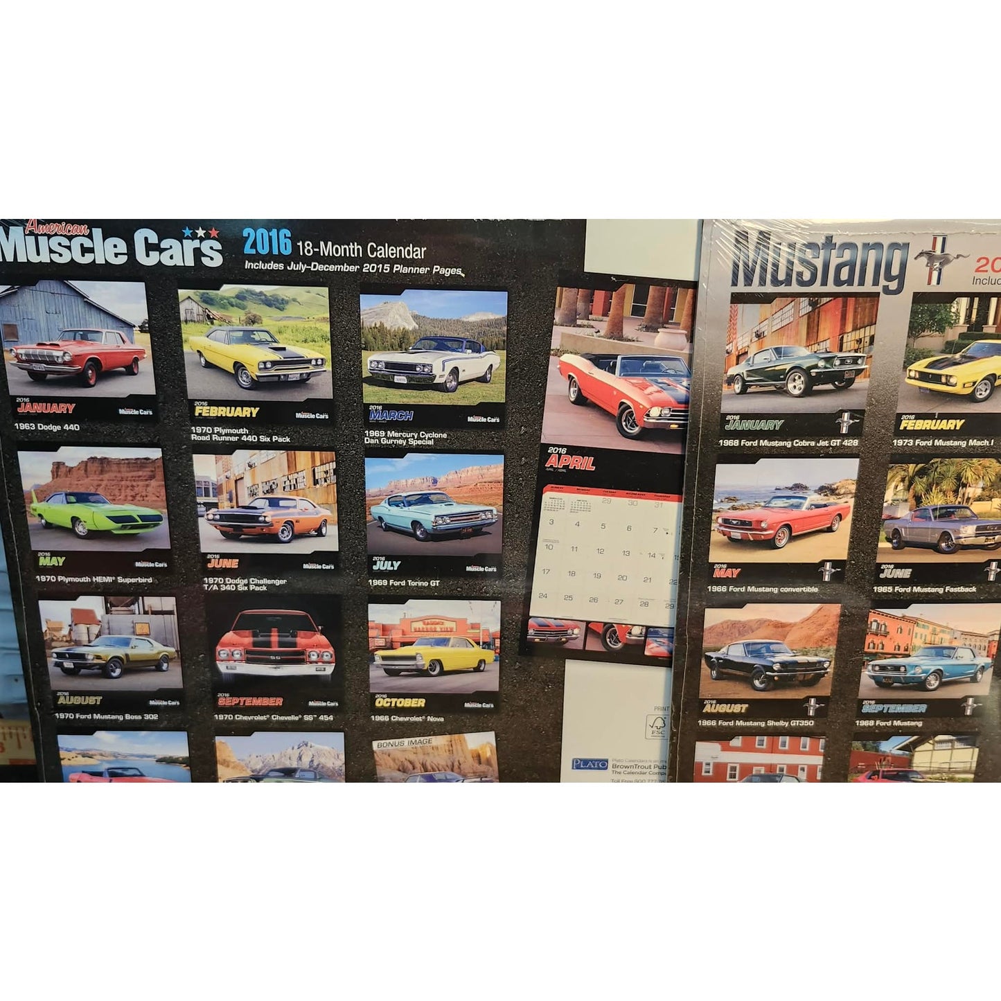 Plato American Muscle Cars & Ford Mustangs 2016 18-Month Wall Calendar Lot of 2