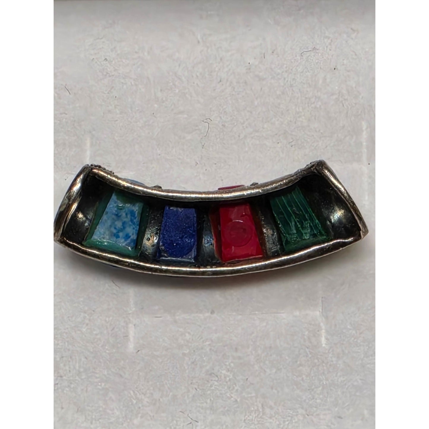 Vintage 925 Sterling Silver Multi-Stone Curved Slider Pendant Southwestern