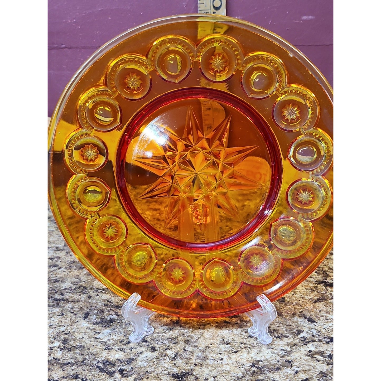 LE Smith Moon & Stars Glass Amberina Plate