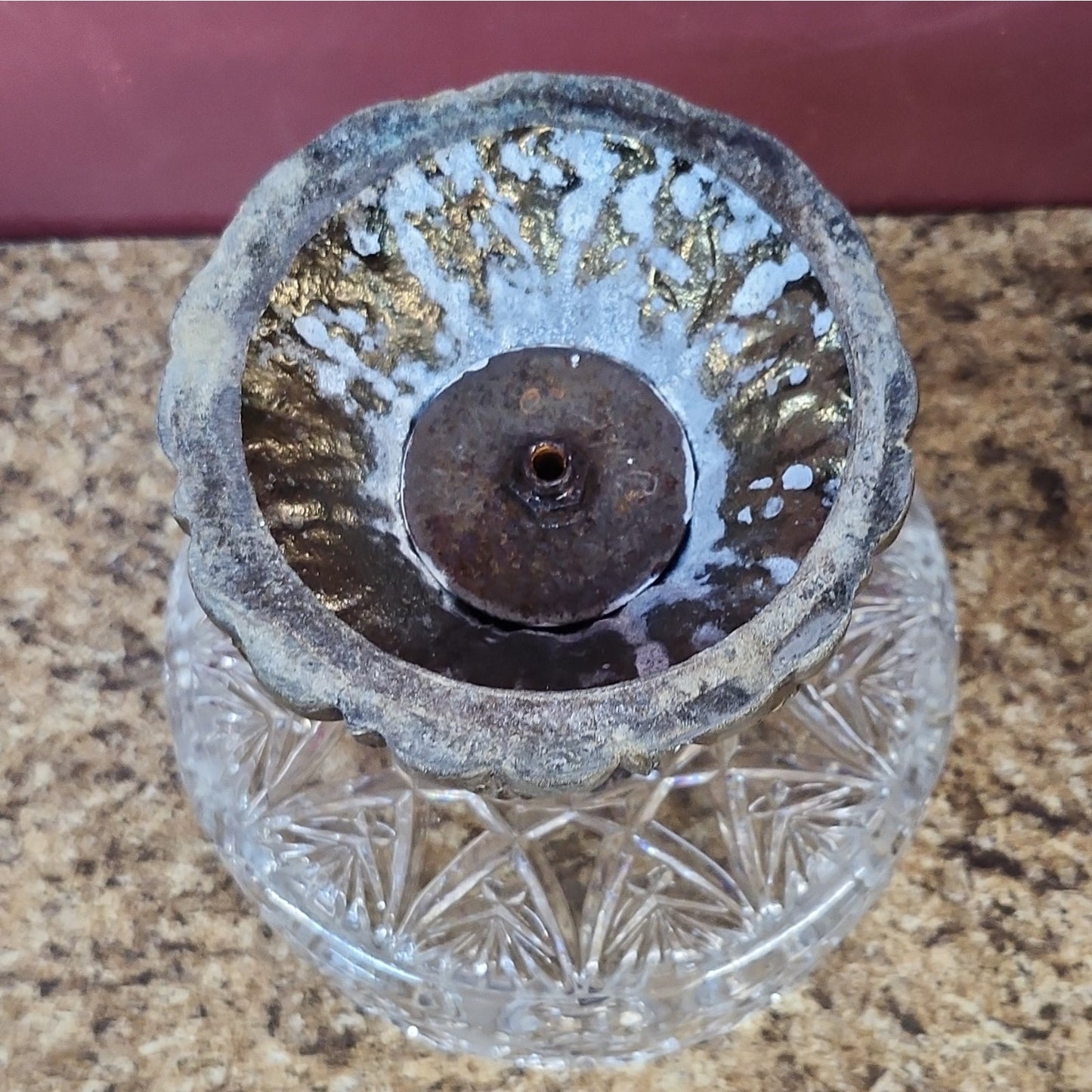 Cut Lead Crystal Starburst Pedestal Compote Bowl, Clear, Gold-Tone Metal Base