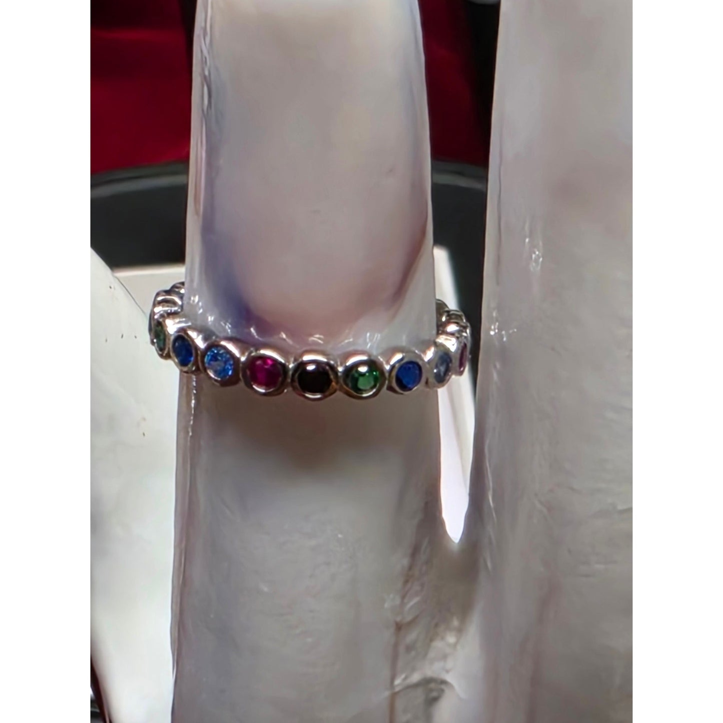 Sterling Silver Rainbow Rhinestone Eternity Band Ring Size 5.25 Stackable